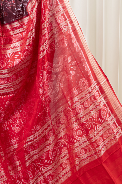 Exclusive Sambalpuri Pure Silk Saree - Coffee- Red