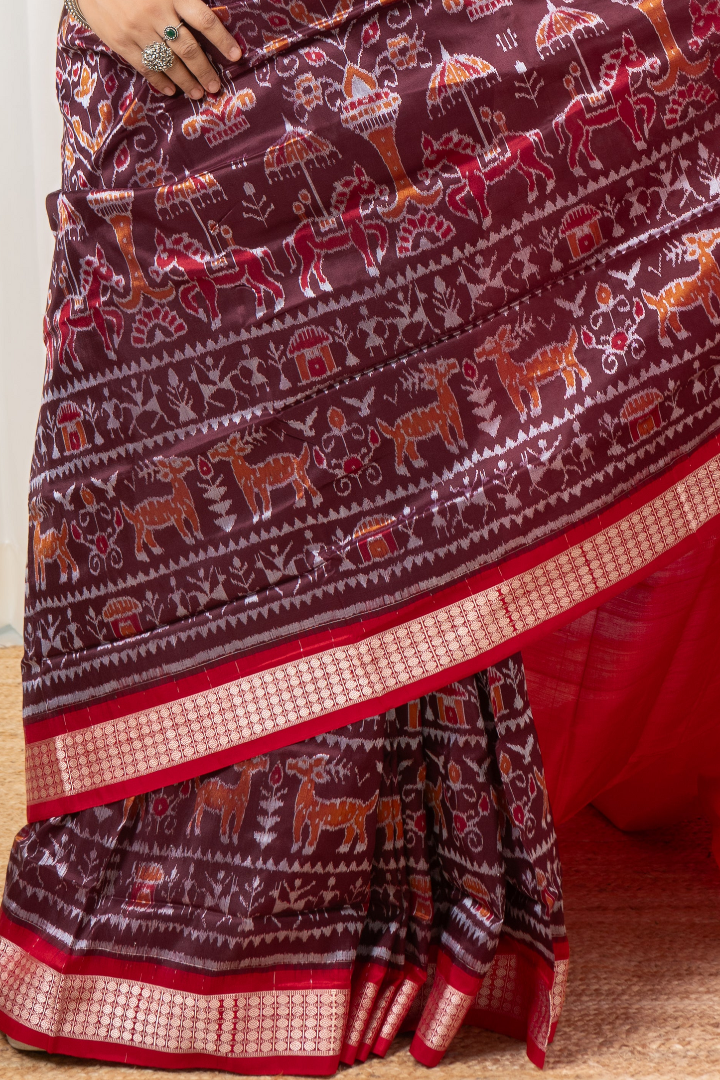 Exclusive Sambalpuri Pure Silk Saree - Coffee- Red