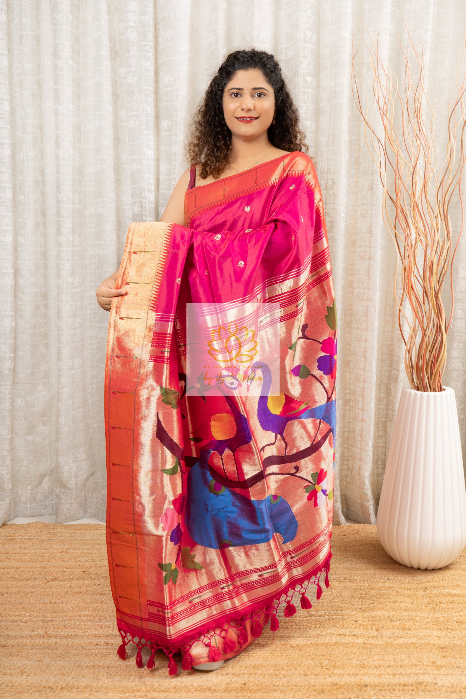 Muniya Border Pure Silk Paithani Saree With Peacock Palla Saree