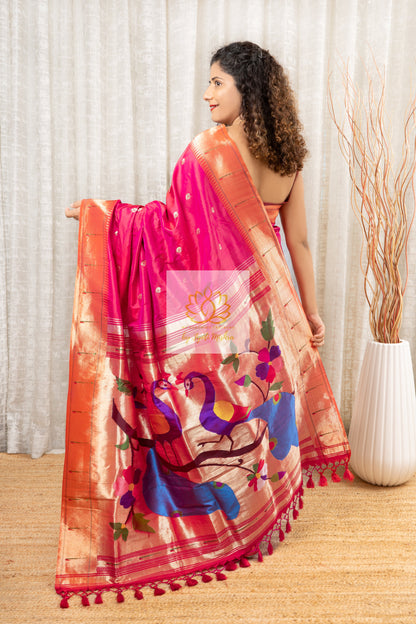 Muniya Border Pure Silk Paithani Saree With Peacock Palla Saree