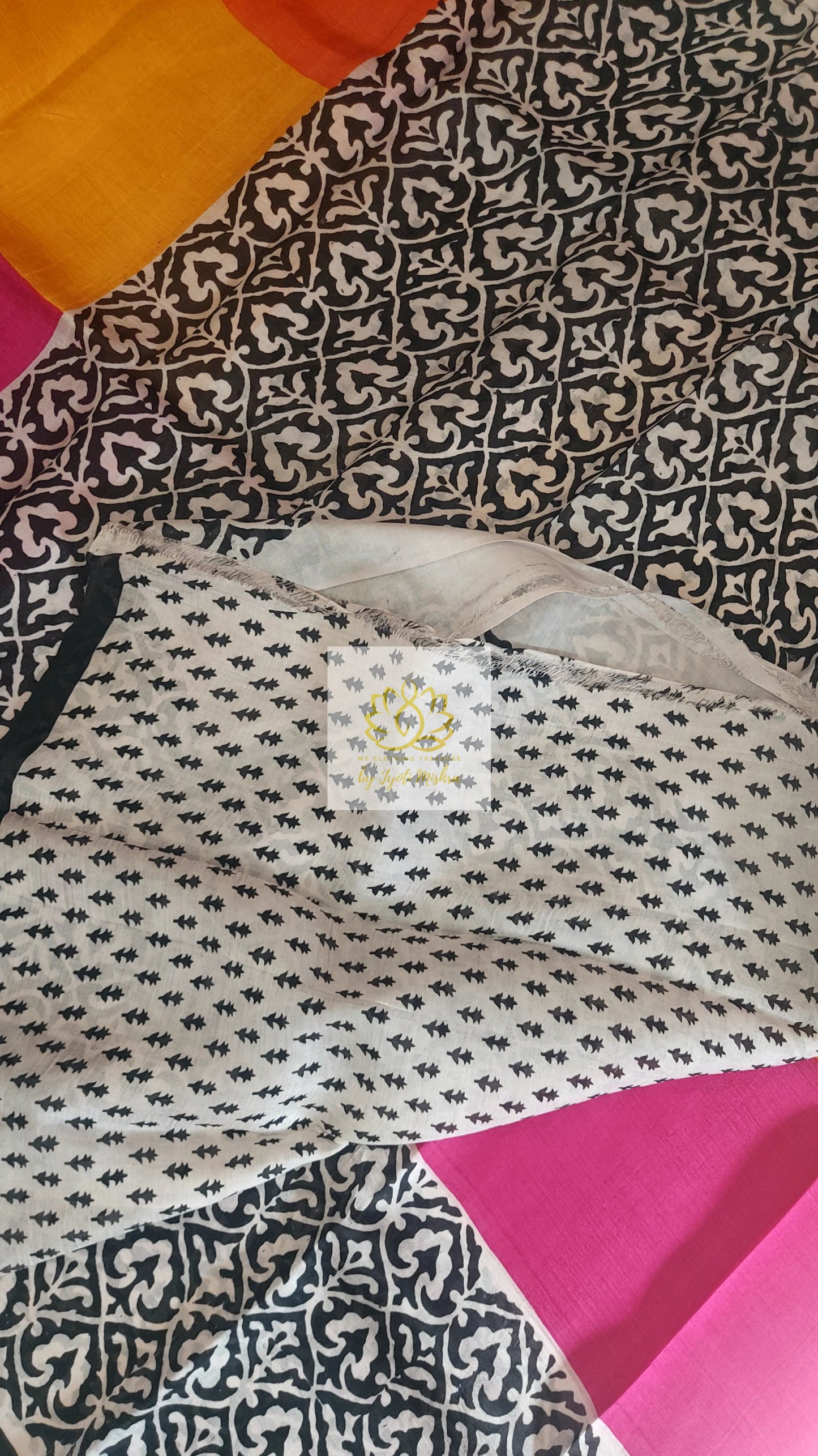 Murshidabad Pure Silk Sarees Hand block Print- Multi Color 2 Saree