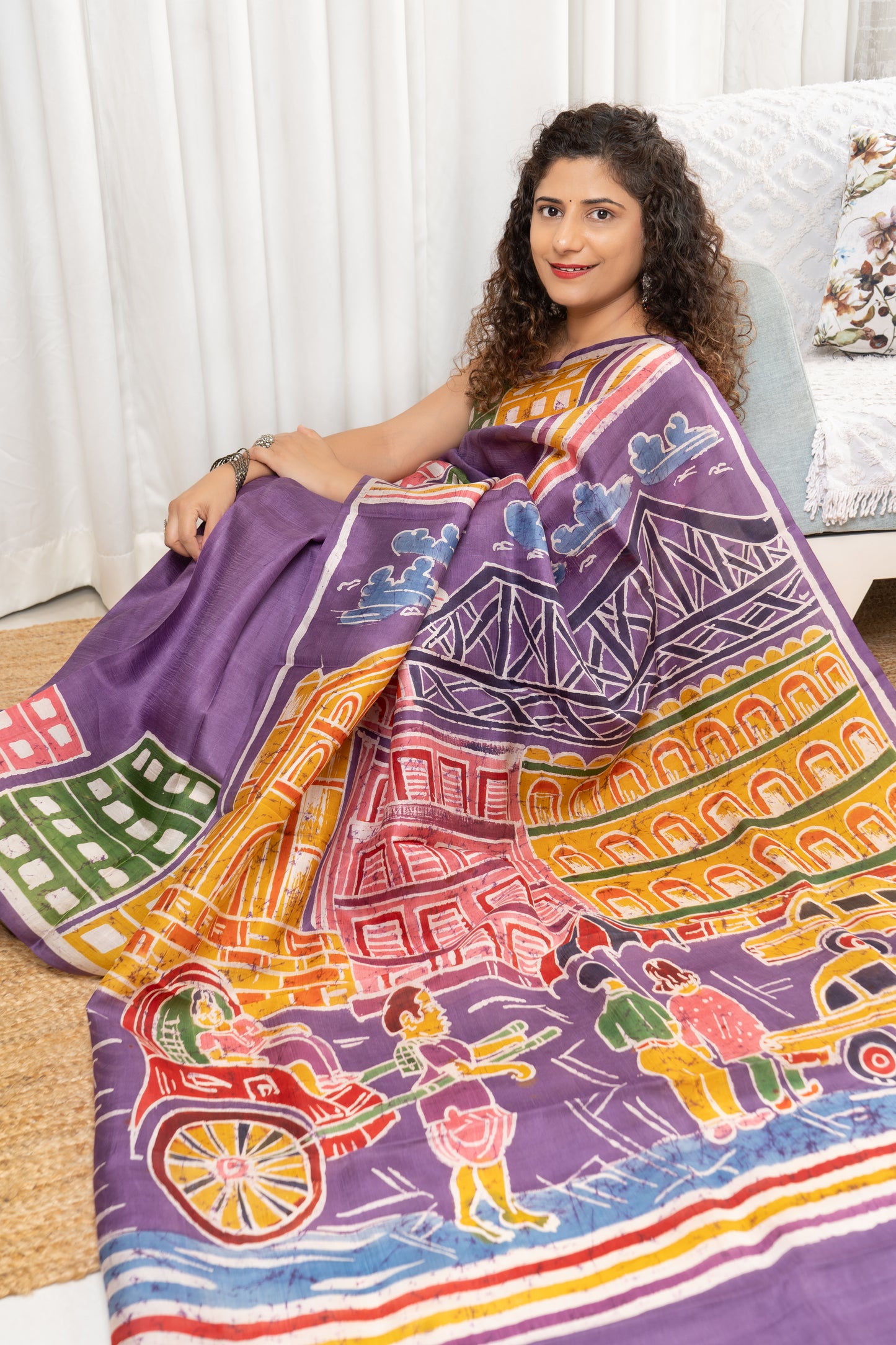 Murshidabad Pure Silk Saree Hand Batik Print