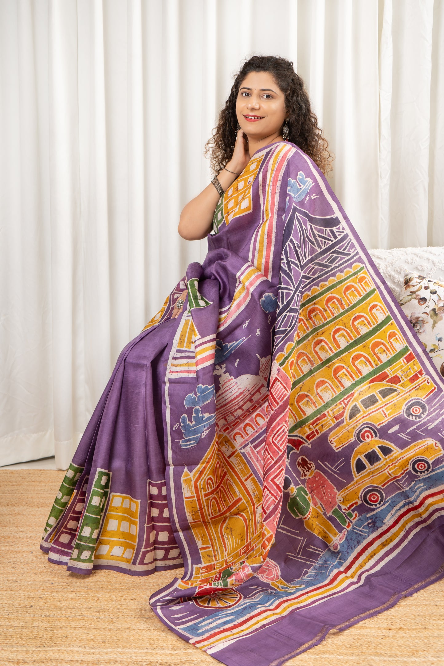 Murshidabad Pure Silk Saree Hand Batik Print