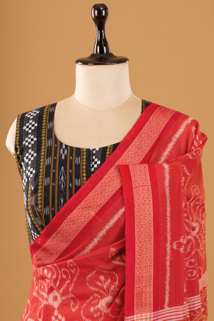 Odisha Ikkat Khandua Cotton Saree - Rust & Red