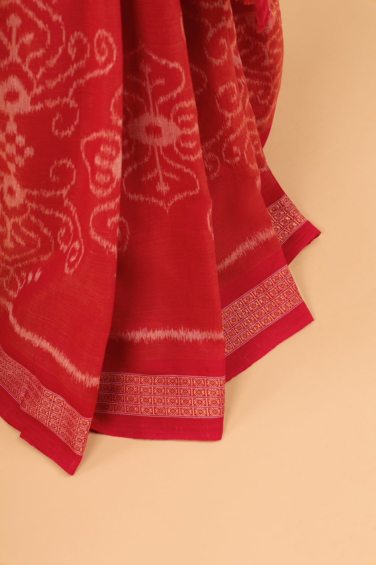 Odisha Ikkat Khandua Cotton Saree - Rust & Red