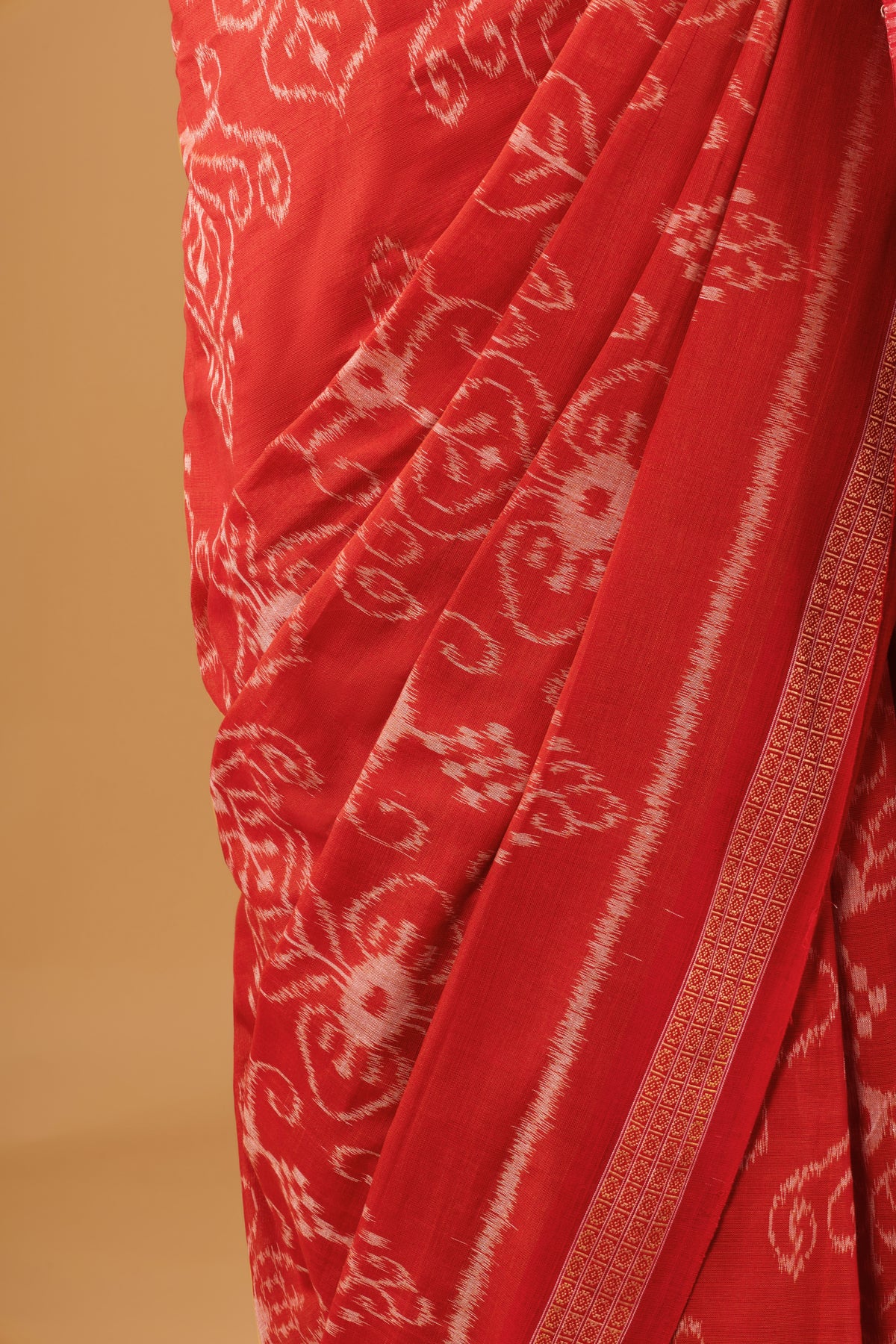 Odisha Ikkat Khandua Cotton Saree - Rust & Red