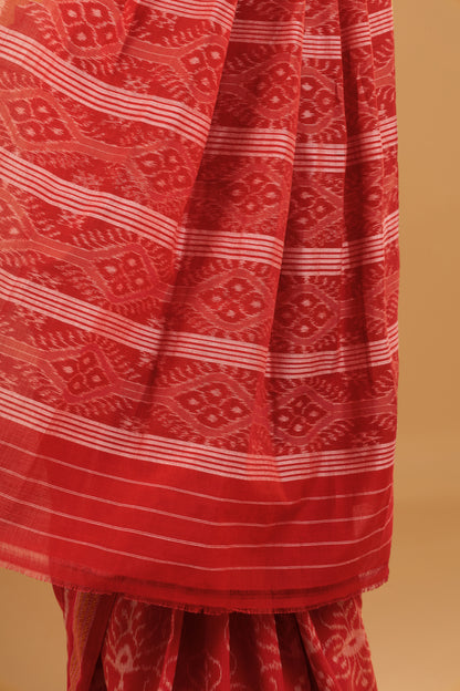 Odisha Ikkat Khandua Cotton Saree - Rust & Red