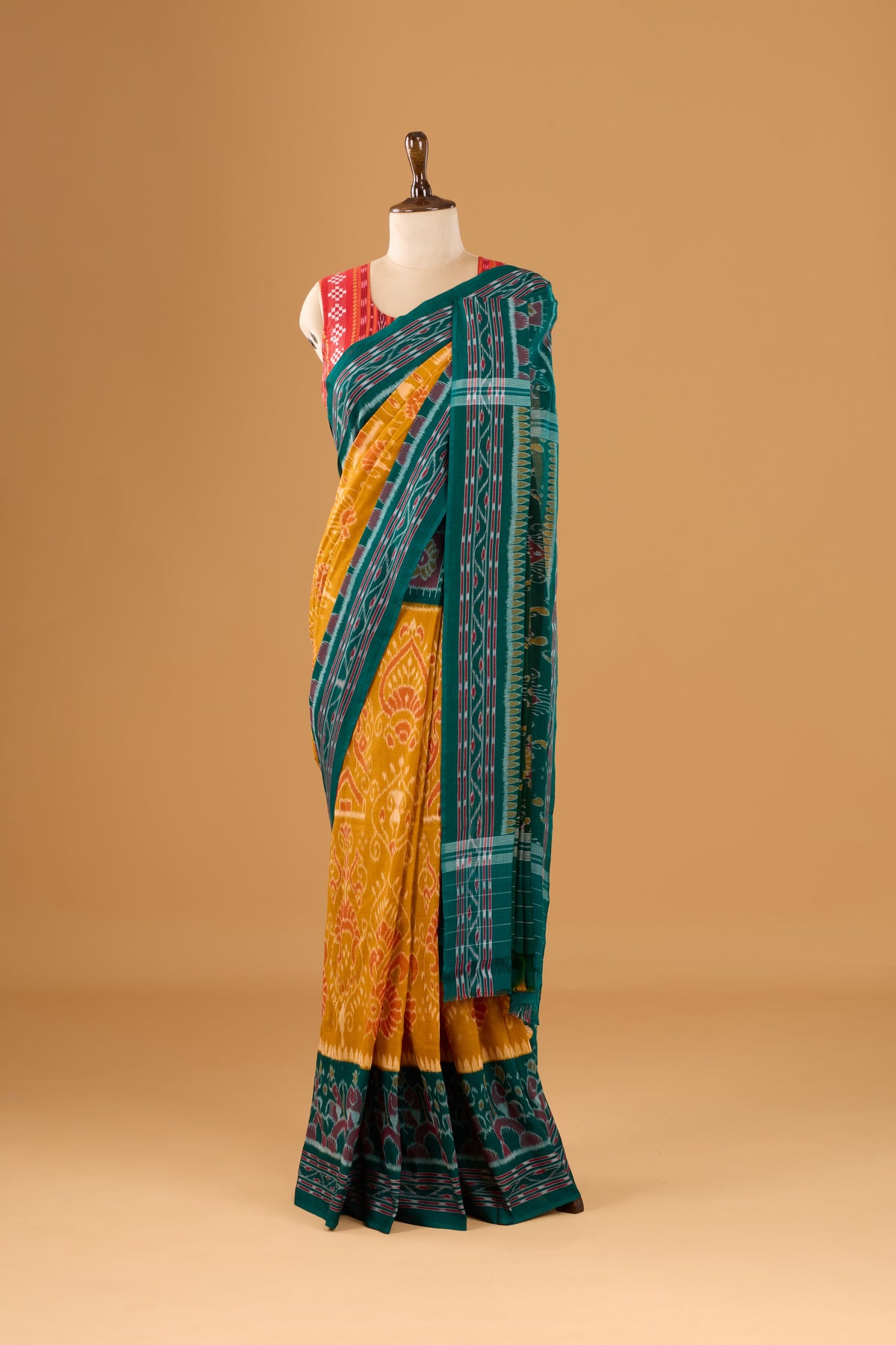 Odisha Ikkat Khandua Cotton Saree - Mustard Yellow