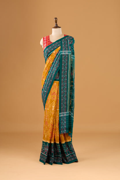 Odisha Ikkat Khandua Cotton Saree - Mustard Yellow