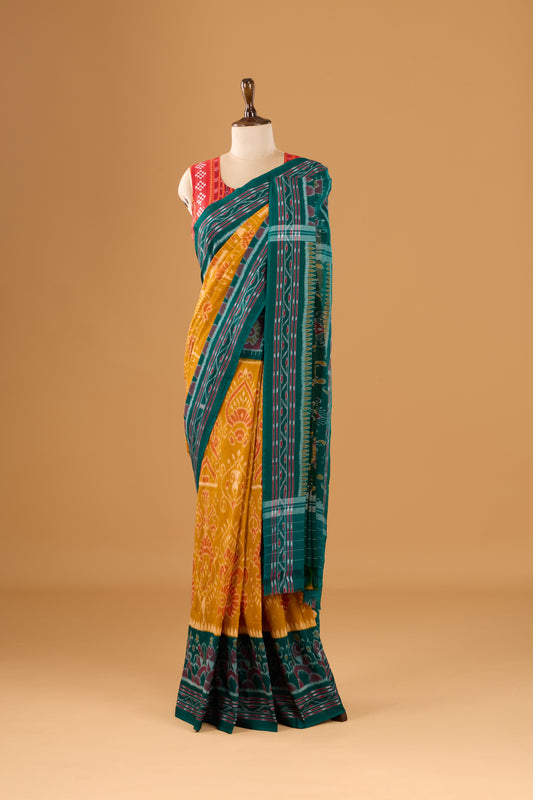Odisha Ikkat Khandua Cotton Saree - Mustard Yellow