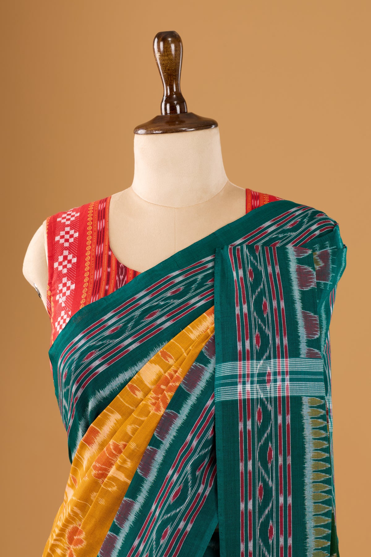 Odisha Ikkat Khandua Cotton Saree - Mustard Yellow