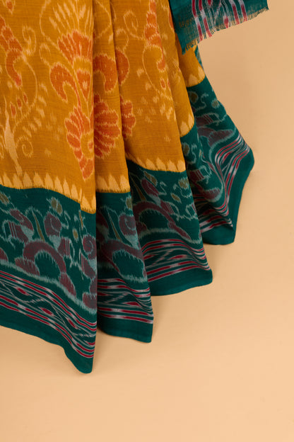 Odisha Ikkat Khandua Cotton Saree - Mustard Yellow