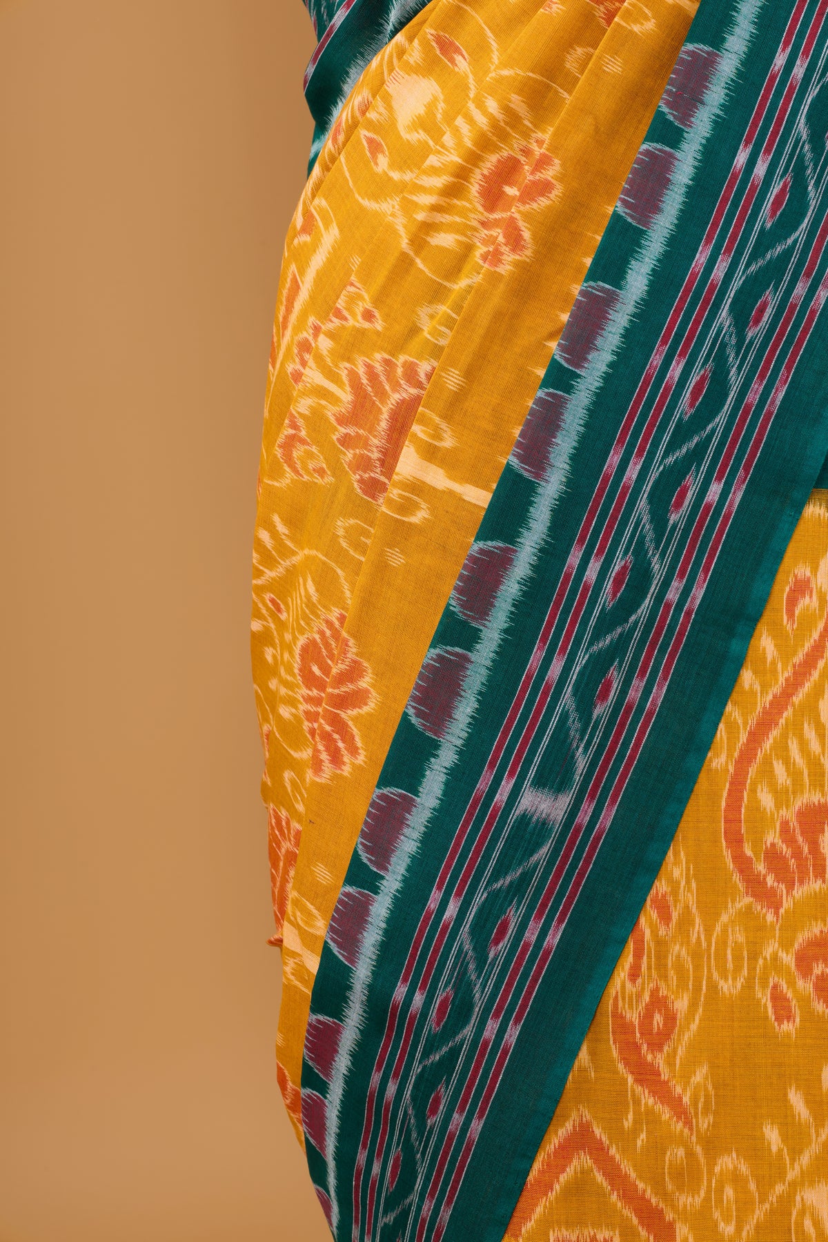 Odisha Ikkat Khandua Cotton Saree - Mustard Yellow