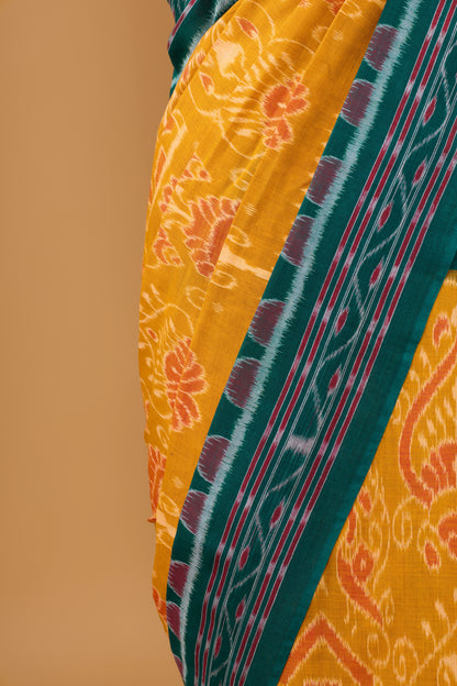 Odisha Ikkat Khandua Cotton Saree - Mustard Yellow