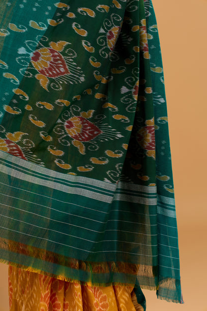 Odisha Ikkat Khandua Cotton Saree - Mustard Yellow