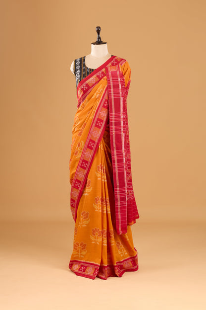 Odisha Ikkat Khandua Cotton Saree- Mustard Orange