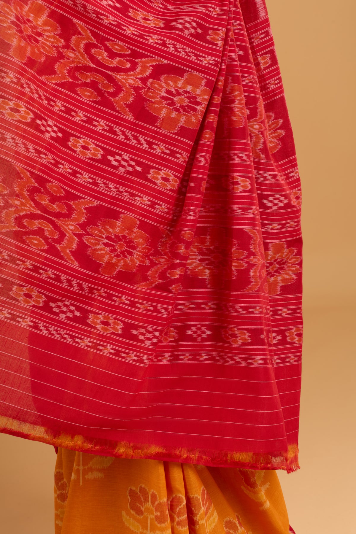 Odisha Ikkat Khandua Cotton Saree- Mustard Orange