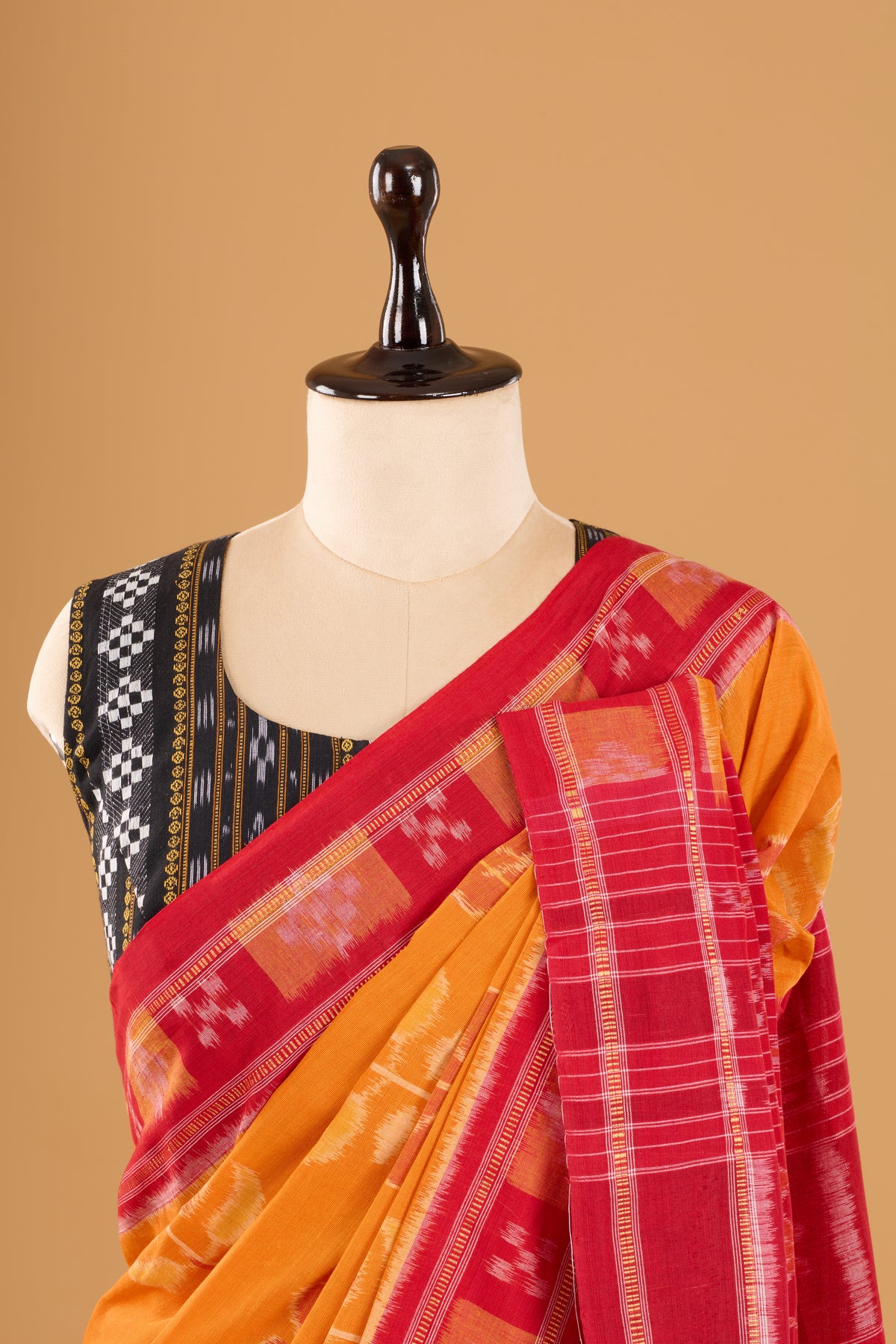 Odisha Ikkat Khandua Cotton Saree- Mustard Orange