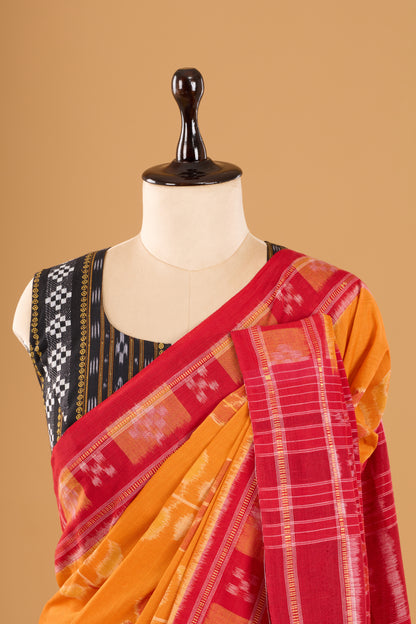Odisha Ikkat Khandua Cotton Saree- Mustard Orange