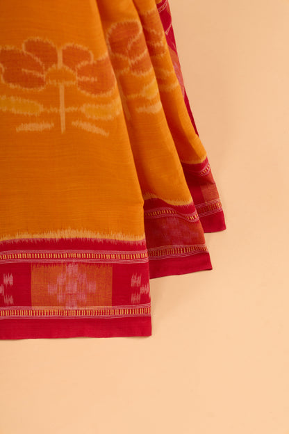 Odisha Ikkat Khandua Cotton Saree- Mustard Orange