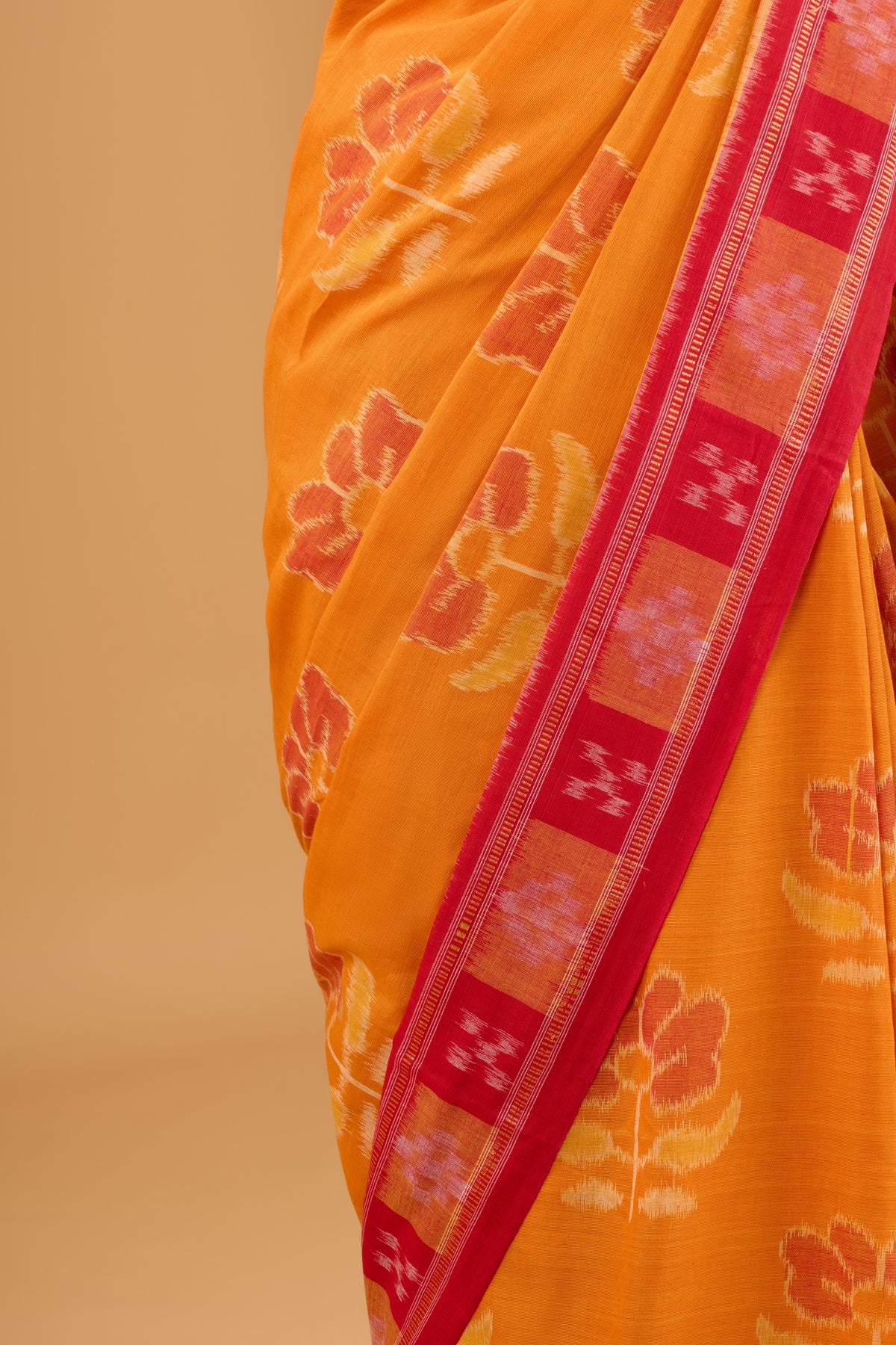 Odisha Ikkat Khandua Cotton Saree- Mustard Orange