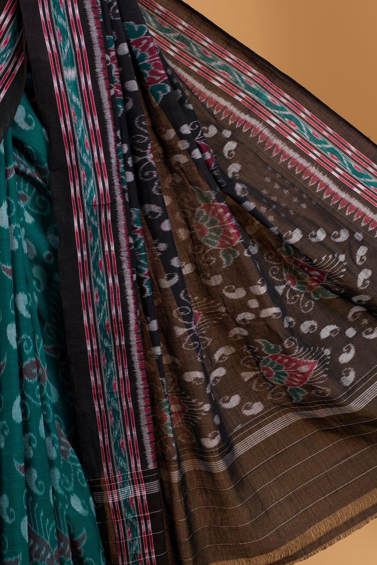 Odisha Ikkat Khandua Cotton Saree - Rama Green