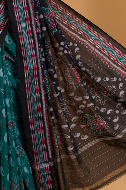 Odisha Ikkat Khandua Cotton Saree - Rama Green