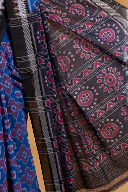 Odisha Ikkat Khandua Cotton Saree - Blue