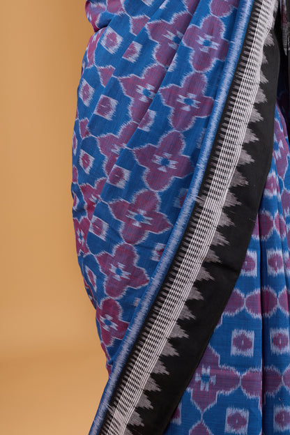 Odisha Ikkat Khandua Cotton Saree - Blue
