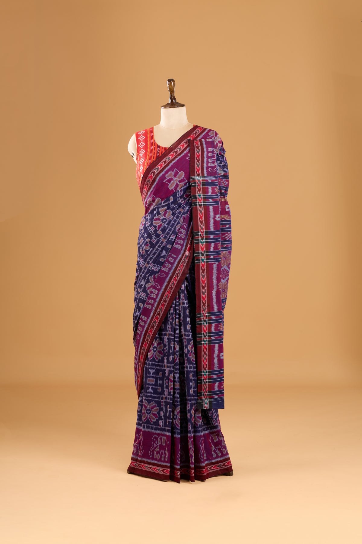 Odisha Ikkat Khandua Cotton Saree - Navy