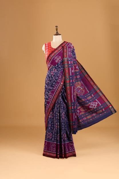 Odisha Ikkat Khandua Cotton Saree - Navy