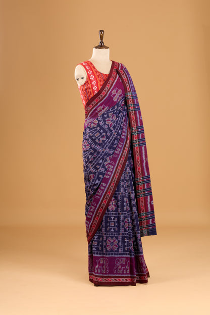 Odisha Ikkat Khandua Cotton Saree - Navy