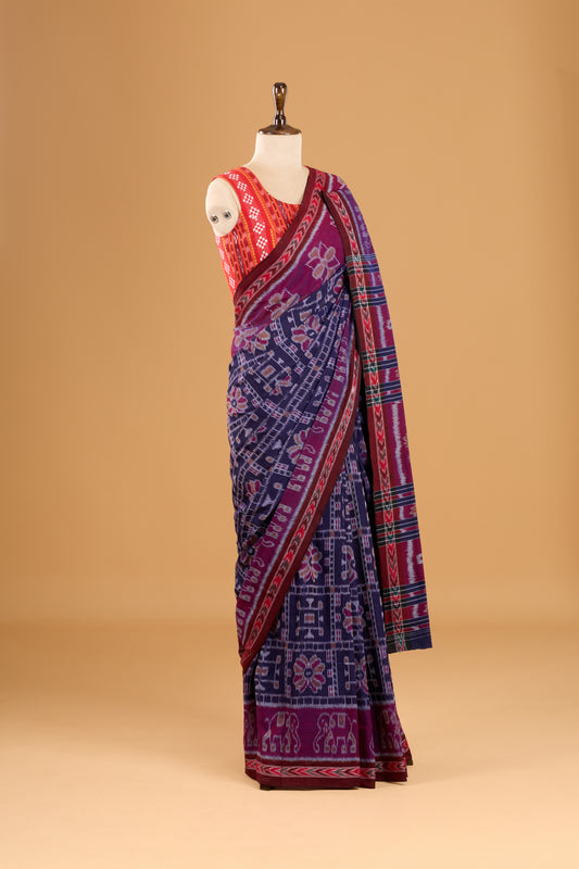 Odisha Ikkat Khandua Cotton Saree - Navy