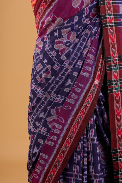 Odisha Ikkat Khandua Cotton Saree - Navy