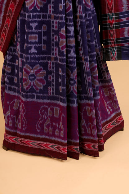 Odisha Ikkat Khandua Cotton Saree - Navy