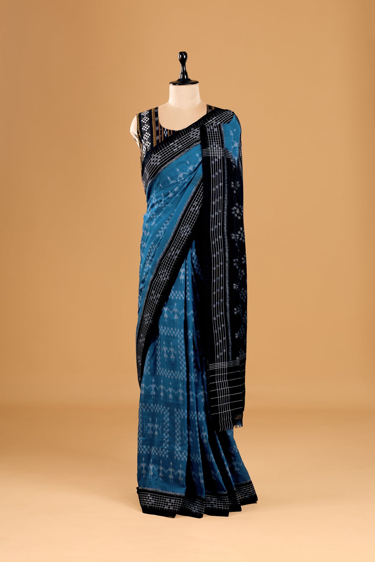 Odisha Ikkat Khandua Cotton Saree - Teal