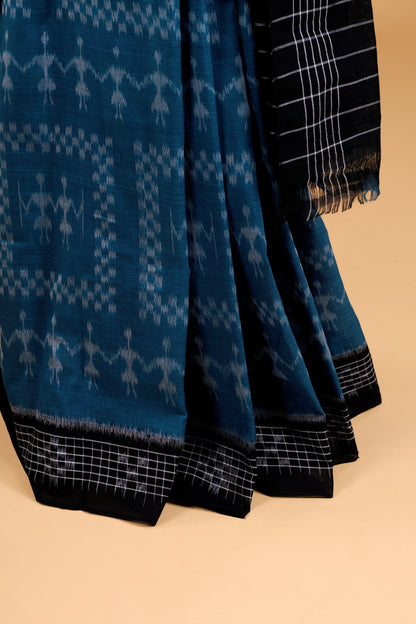 Odisha Ikkat Khandua Cotton Saree - Teal
