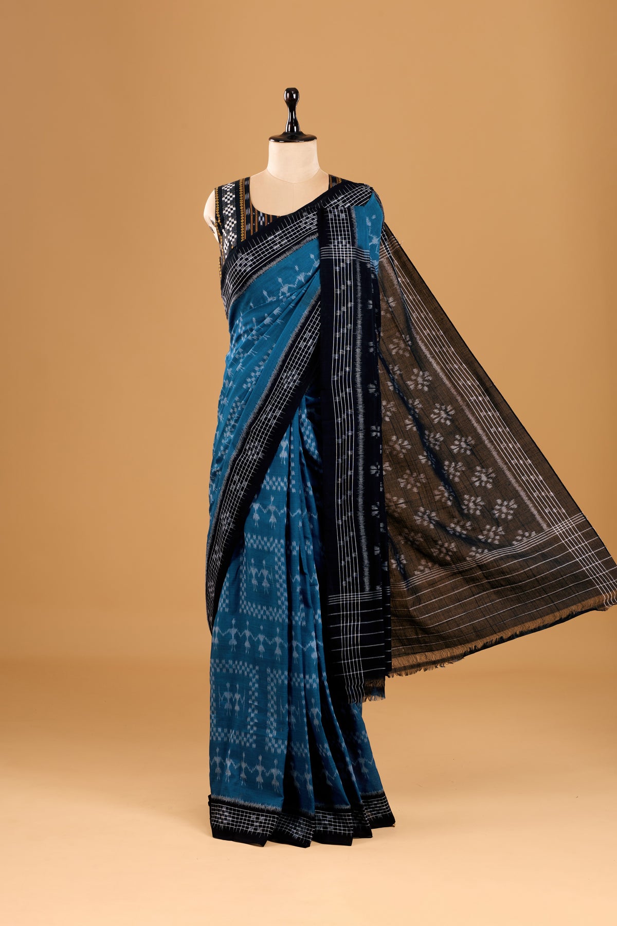 Odisha Ikkat Khandua Cotton Saree - Teal