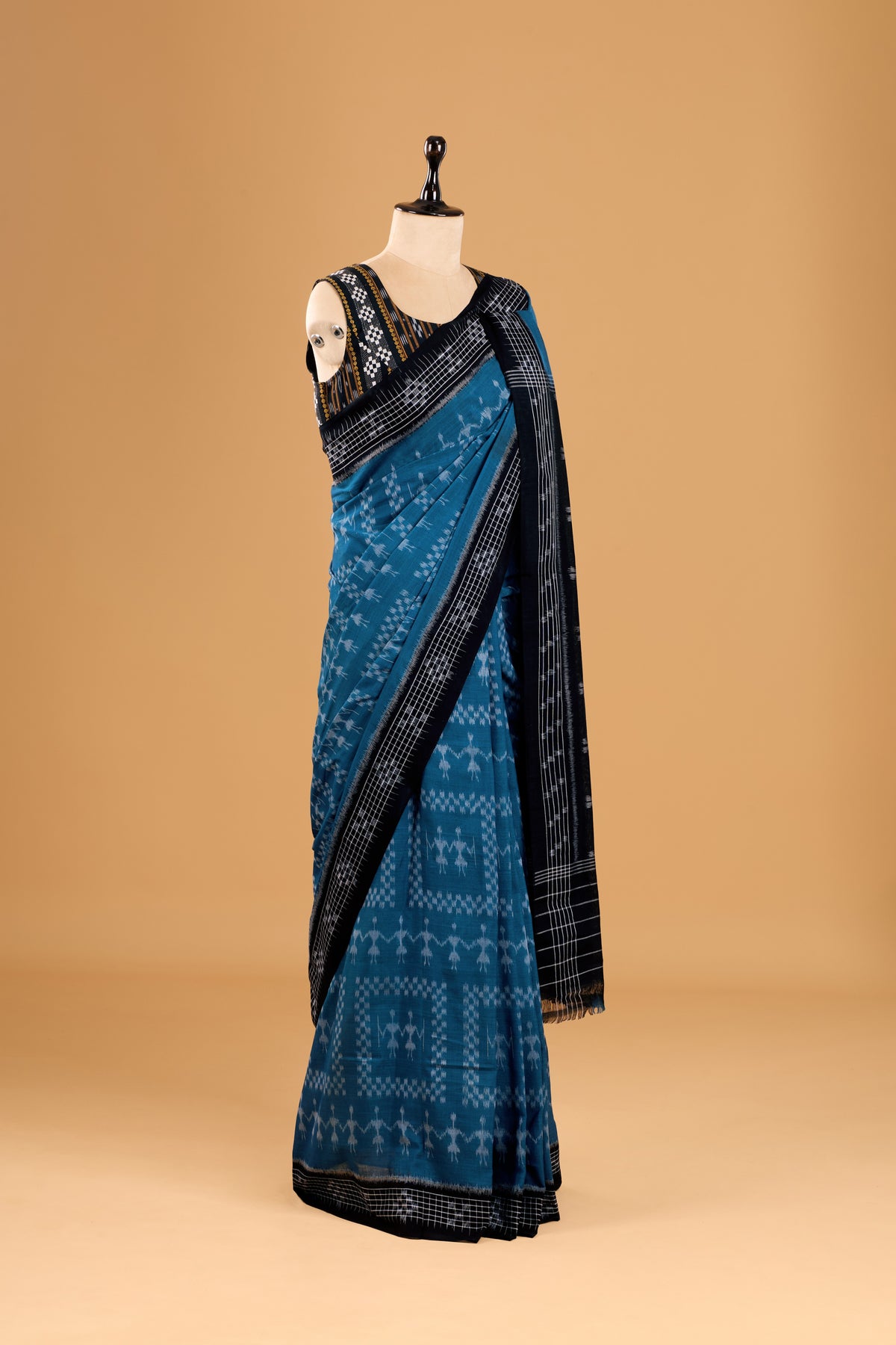 Odisha Ikkat Khandua Cotton Saree - Teal