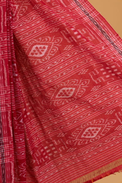 Odisha Ikkat Khandua Cotton Saree - Mustard yellow & Maroon