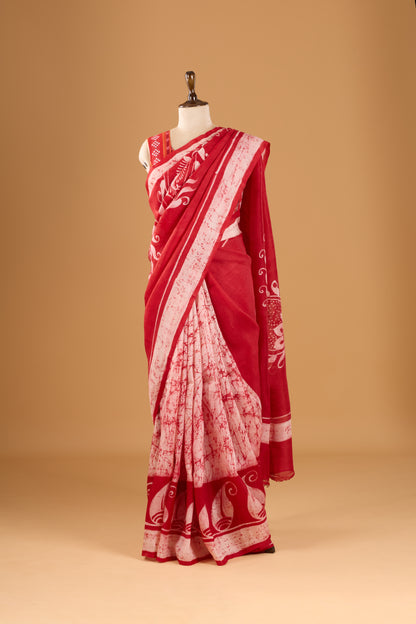 Murshidabad Pure Silk Saree With Hand Batik Print