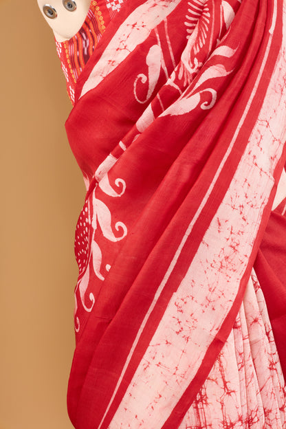 Murshidabad Pure Silk Saree With Hand Batik Print