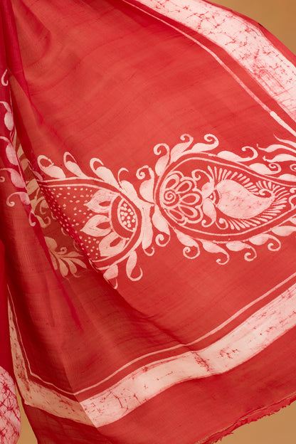 Murshidabad Pure Silk Saree With Hand Batik Print