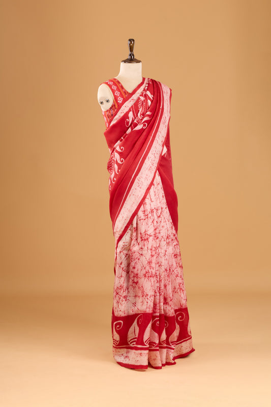 Murshidabad Pure Silk Saree With Hand Batik Print