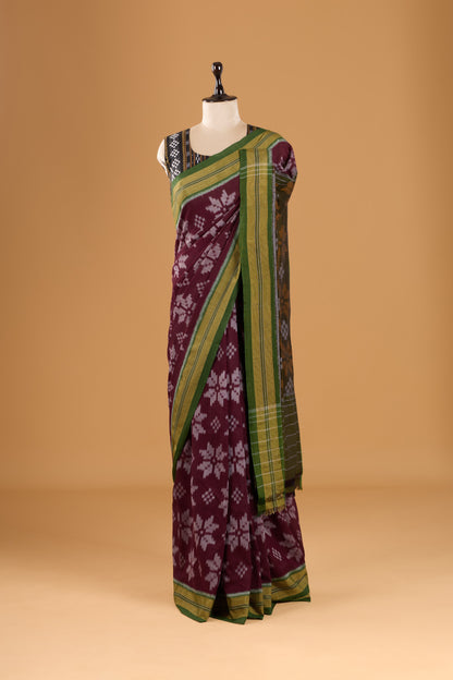 Odisha Ikkat Khandua Cotton Saree - Coffee