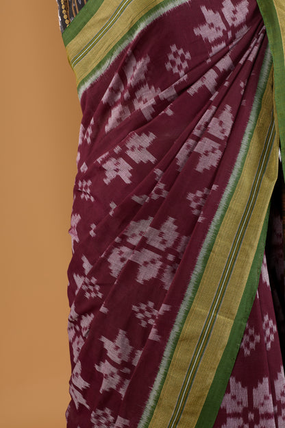 Odisha Ikkat Khandua Cotton Saree - Coffee