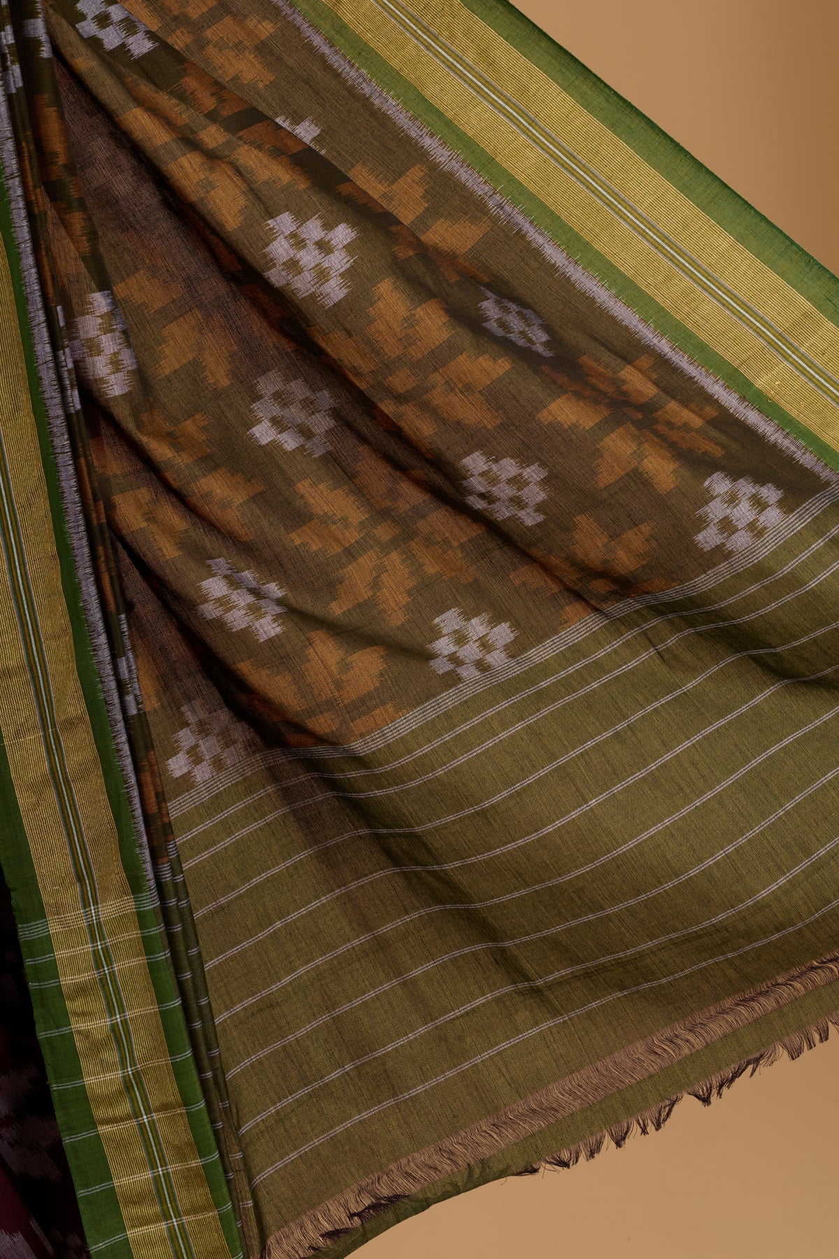 Odisha Ikkat Khandua Cotton Saree - Coffee