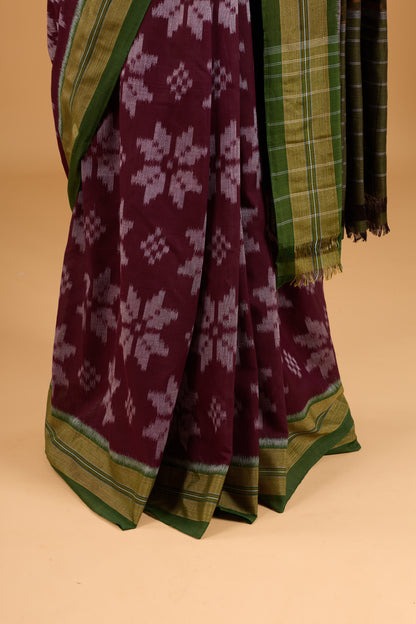 Odisha Ikkat Khandua Cotton Saree - Coffee