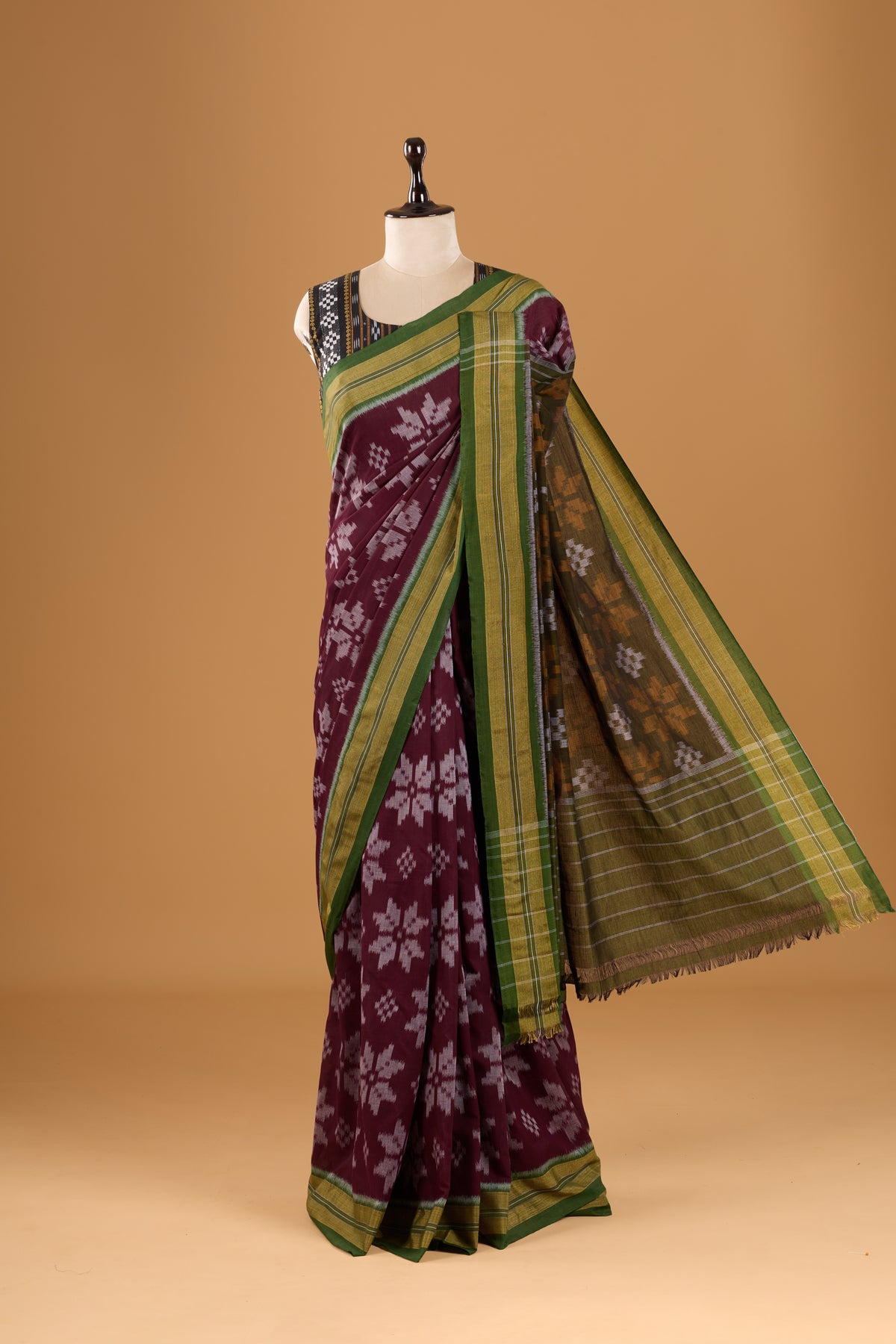 Odisha Ikkat Khandua Cotton Saree - Coffee