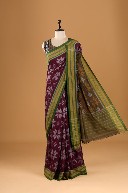 Odisha Ikkat Khandua Cotton Saree - Coffee